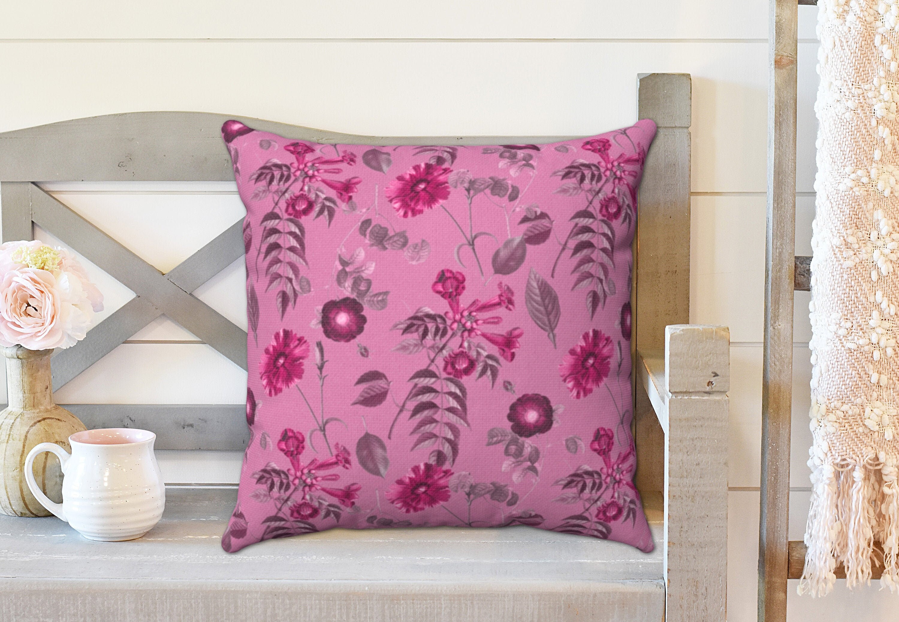 PINK FLORAL Pillow Cover Botanical Pillow Raspberry Pink Etsy UK