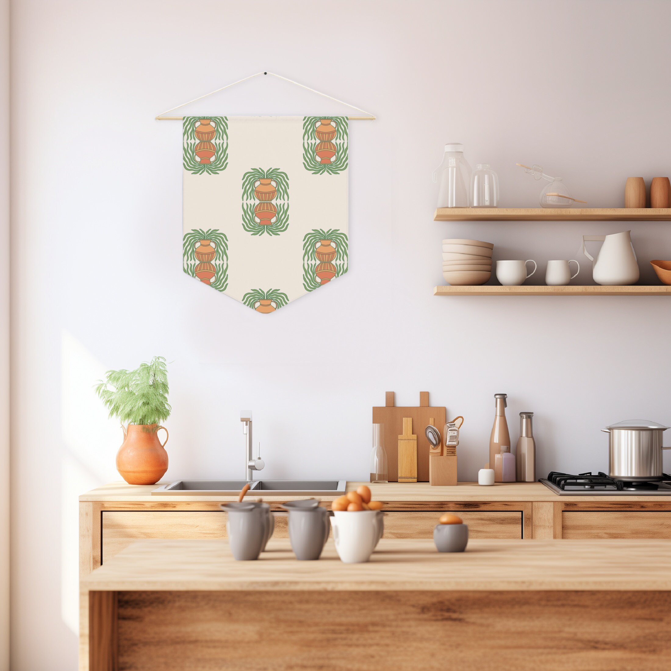 Potted Plant Pattern Boho Pennant Flag - Ready to Hang, House Plant ...