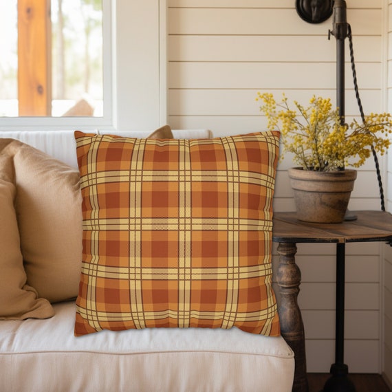Orange plaid throw clearance pillow