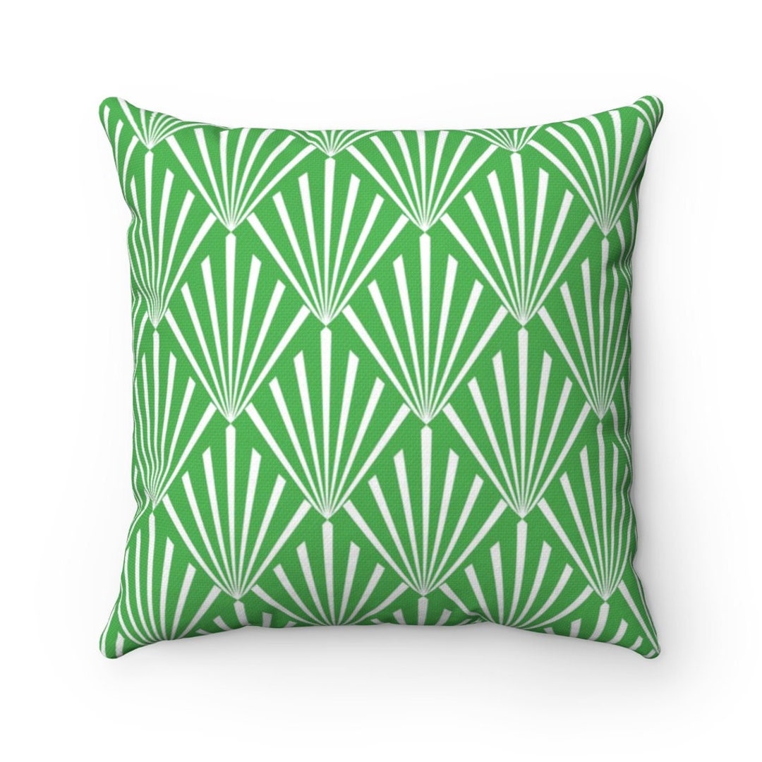 GREEN PILLOW COVERS, Art Deco Pillows, Emerald Green, Abstract Pillow Cover, Green White Decor