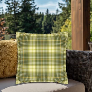 Yellow Green Tartan Plaid Pattern Throw Pillow, Plaid Home Decor, Summer Fall Plaid Pillows, Indoor Outdoor Throw Pillows, Plaid Home Accent