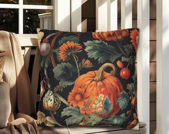 Fall Pillow Autumn Pumpkin Botanical Black Harvest, Fall Home Décor, Autumn Home Décor, Botanical Fall Aesthetic, Outdoor Fall Pillows