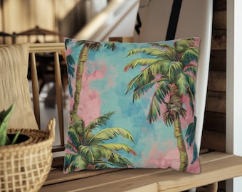 Pink Turquoise Palm Trees Throw Pillow, Summer Pillows