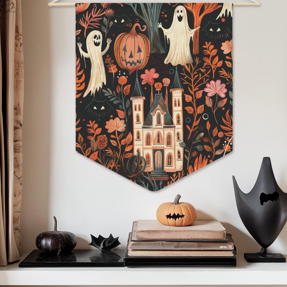 Targa Metallica Decorativa Halloween Vintage - Fantasmi E Zucca - 30x20 Cm, Antiruggine Per Interni/Esterni - 5