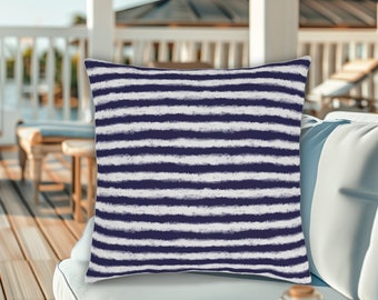 Marineblauw en wit noodlijdend gestreept sierkussen, gestreepte kussens kust, kussens met horizontale streep, waterdicht kussen, kussensets gooien