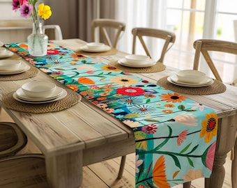 Wildflower Floral Table Runner, Spring Summer Dining Decor