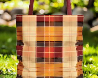 Fall Plaid Tote Bag, Autumn Colors with Multiple Options
