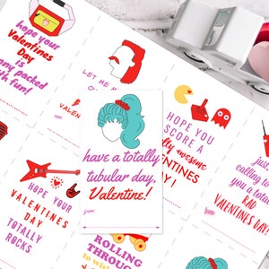 Jaren 80 jaren 90 grappige afdrukbare valentijnskaarten voor klasvrienden - set van 8 op 8,5 x 11" pagina, kaarten jaren 80, grappige valentijnskaarten jaren 80 jaren 90