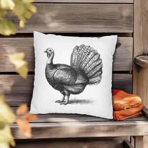 Cojines y fundas de pavo en blanco y negro, decoración de Acción de Gracias, para interiores y exteriores imagen 4