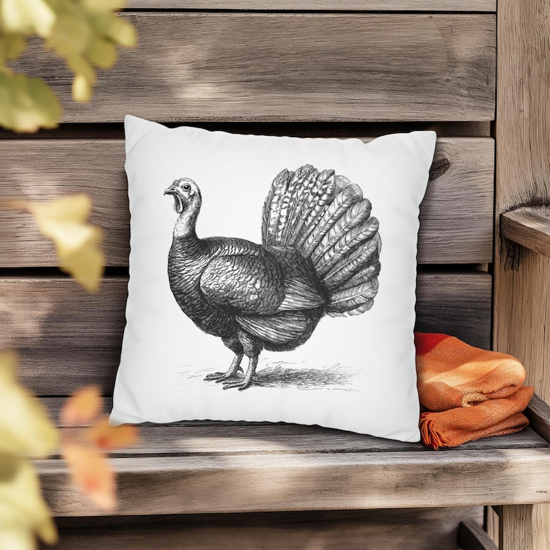 Cojines y fundas de pavo en blanco y negro, decoración de Acción de Gracias, para interiores y exteriores imagen 4