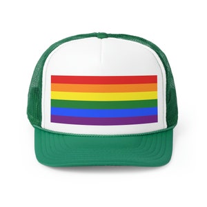 Rainbow Flag Trucker Snapback Hat in Green Pink or Black, LGBTQ Rainbow, Pride Outfit, Pride Festival Hat, Rainbow Trucker Hat, Pride Wear