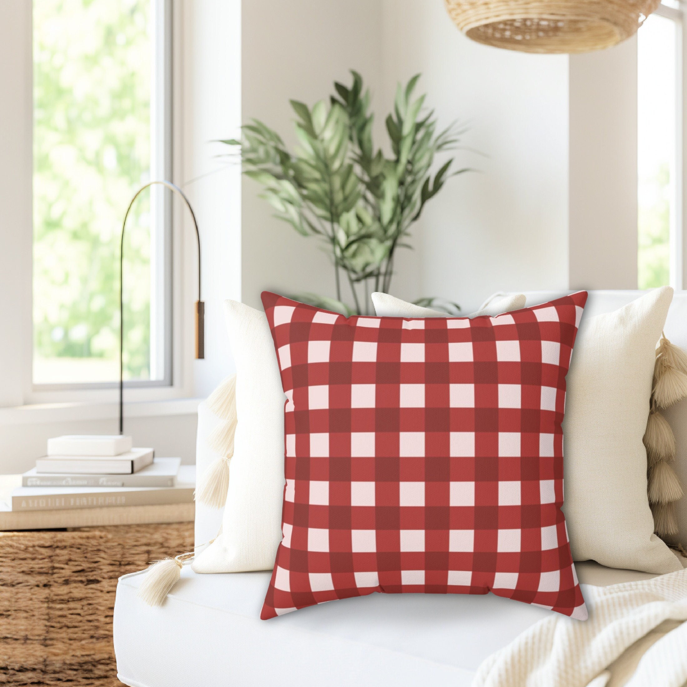 Cranberry Red Gingham Plaid Throw Pillow Cover, Farmhouse Decor - Etsy