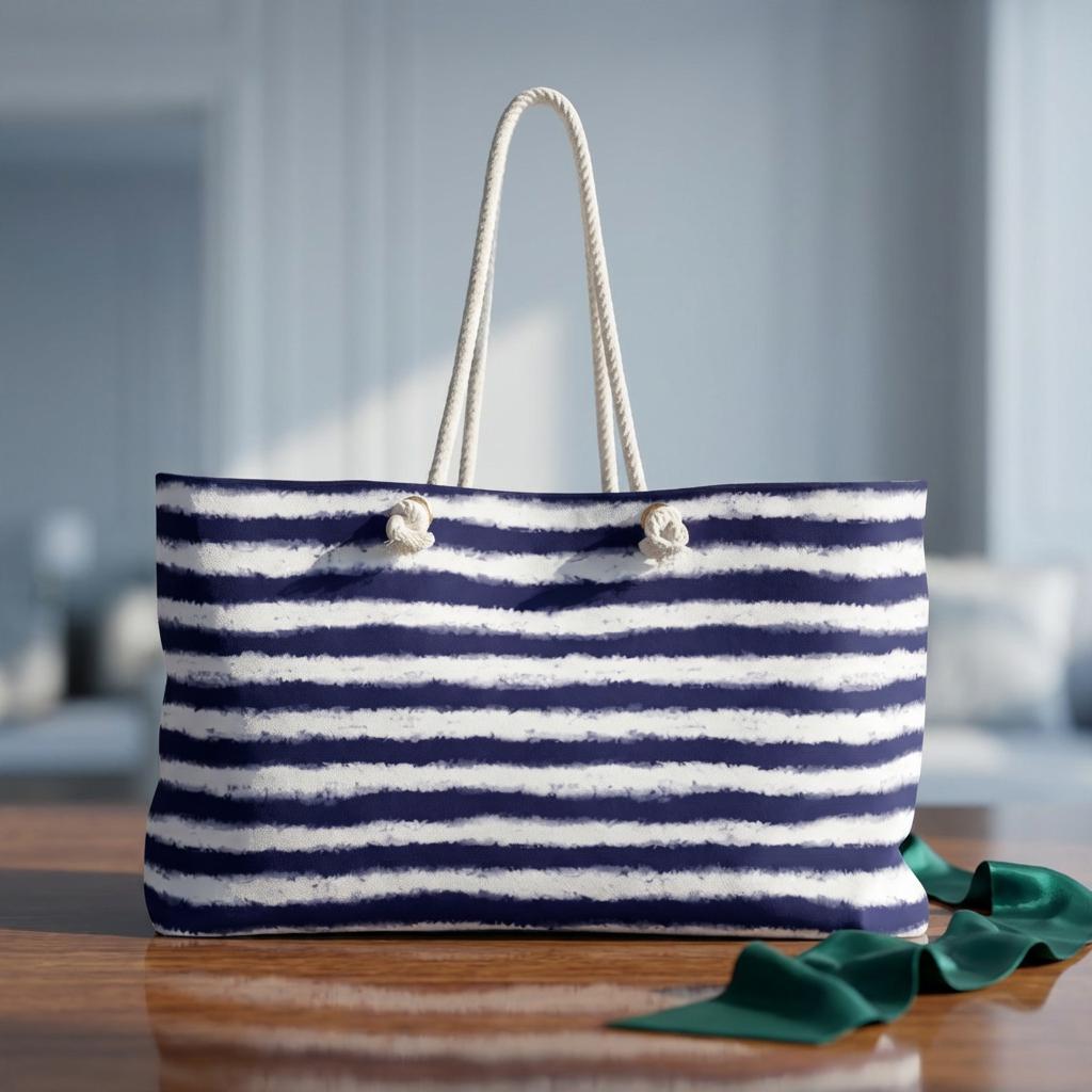 Striped Canvas Weekender Beach Bag, Blue White Rope Handle Tote - Etsy