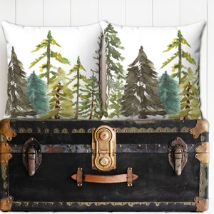 Woodland Evergreen Pine Tree Pillow Covers, Woodland Tree Line Pillow Covers, Evergreen Room Decor, Boho Rustic Throw Pillow Covers
