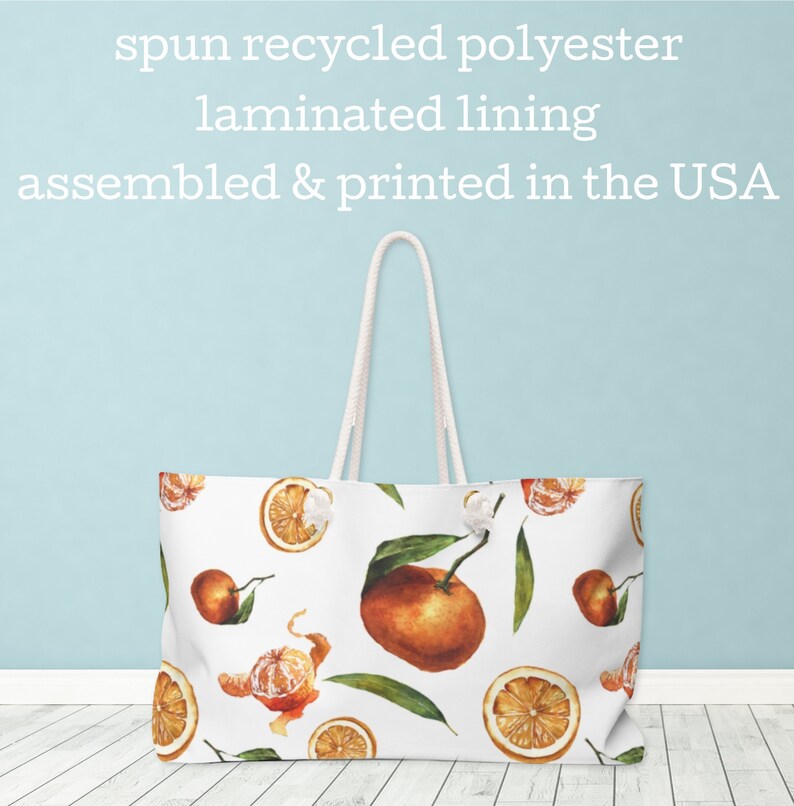MANDARIN ORANGE PATTERN Weekender Bag Tote Bag Botanical Accessories Rope Handles Wide Mouth Citrus Pattern Oversized Beach Bag