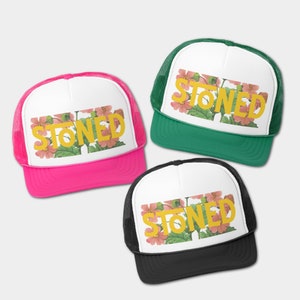 Stoned Trucker Hat Snapback Available in 3 Colors - Pink, Green & Black, Stoner Hats, Gifts for Stoners, Marijuana Hats, Funny Snapbacks