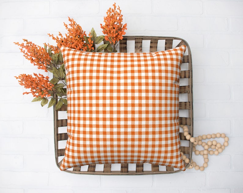 ORANGE PLAID Pillow Cover Fall Pillow Cover Orange Gingham Etsy