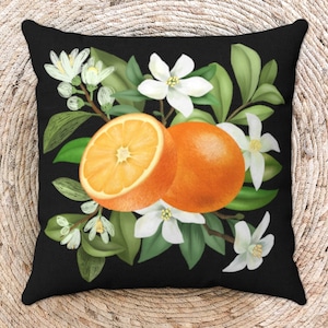 Orange Blossom Pillow Cover, Black Pillows, Citrus Decor, Black Floral Pillows, Floral Pillows, Citrus Decor, Citrus Pillows, Multiple Sizes