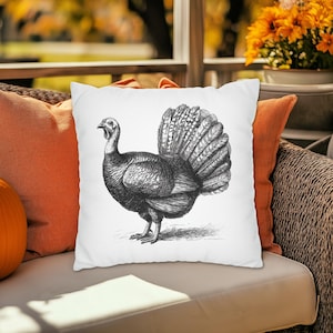 Cojines y fundas de pavo en blanco y negro, decoración de Acción de Gracias, para interiores y exteriores imagen 6