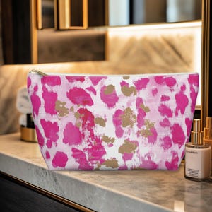 Travel Makeup Accessory Zipper Hot Pink Gold White Leopard Print in 2 Sizes, Leopard Print Makeup Bag, Zipper Bags, Travel Pouches
