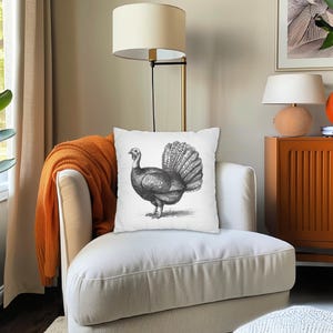 Cojines y fundas de pavo en blanco y negro, decoración de Acción de Gracias, para interiores y exteriores imagen 3