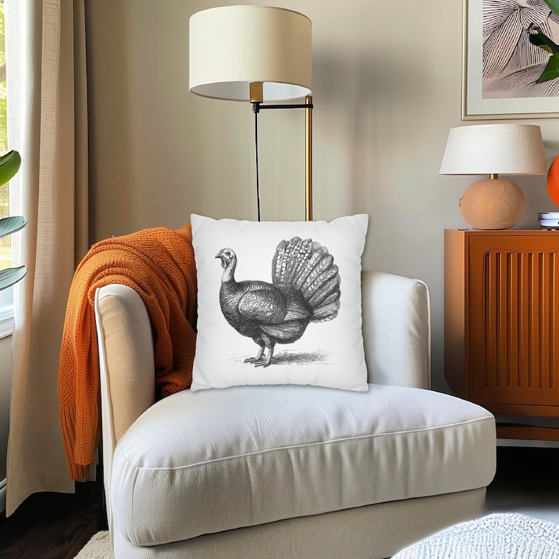 Cojines y fundas de pavo en blanco y negro, decoración de Acción de Gracias, para interiores y exteriores imagen 3