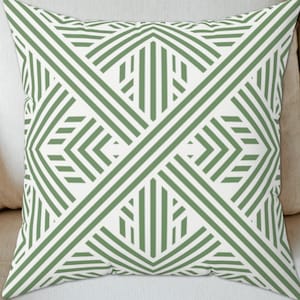 Moss Green & White Abstract Square Pillow Cover, Green Boho Pillow Covers, Modern Farmhouse Pillow Covers, Geometric, Multiple Sizes