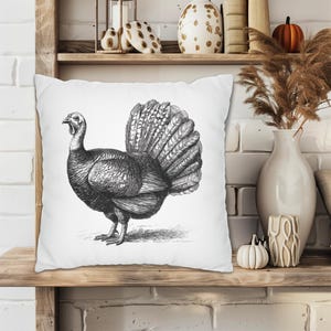 Cojines y fundas de pavo en blanco y negro, decoración de Acción de Gracias, para interiores y exteriores imagen 1