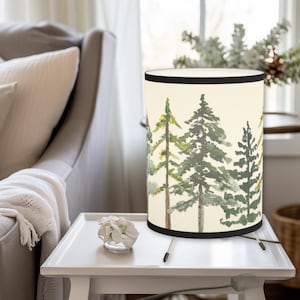 Pine Woodland Trees Round Tripod Table Lamp, Woodland Decor Lighting, Cozy Lamps, Rustic Woodland Lamps, Unique Lighting Lamps