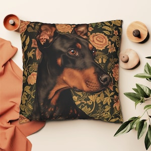 Dobermann Hund Blumen Dekokissen, Dobermann Wohnkultur, Dobermann Haushaltswaren, Indoor Outdoor Kissen, Hund Wohnkultur Kissen