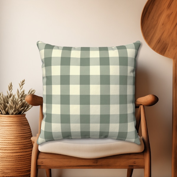 SAGE GREEN GINGHAM Buffalo Plaid Pillow Cover, Plaid Throw Pillows, Green Plaid, Sage Green Plaid Decor, Throw Pillow Sets, Outdoor Pillows