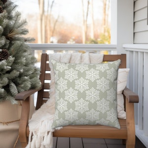 SNOWFLAKE PILLOW COVER with Gray/Beige Background, Winter Home Decor Throw Pillow Cover, 14x14", 16x16", 18x18", 20x20"