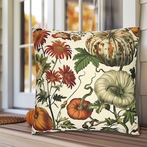 Fall Pumpkin Pillow Autumn Floral White Multiple Sizes, Fall Home Décor, Autumn Home Décor, White Pumpkins, Outdoor Fall Pillows