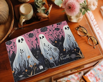 Custom Pink Ghost Floral Botanical Journal: Halloween Lined Notebook, Ghost Lover Gift