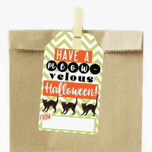 Halloween Gift Tag, Printable, Meow-Velous Cat Halloween, Favor Tag, Halloween Party Favor Tag, Trick or Treat Bag Tag, Customization Option