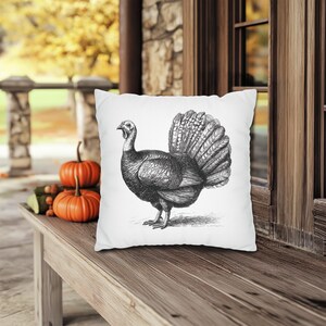 Cojines y fundas de pavo en blanco y negro, decoración de Acción de Gracias, para interiores y exteriores imagen 2