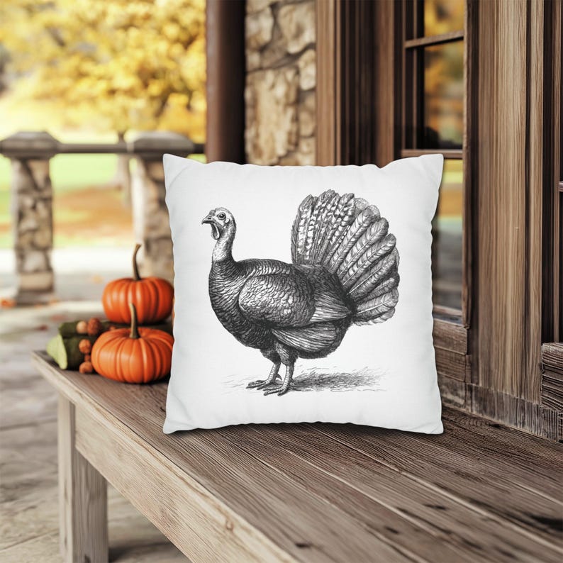 Cojines y fundas de pavo en blanco y negro, decoración de Acción de Gracias, para interiores y exteriores imagen 2