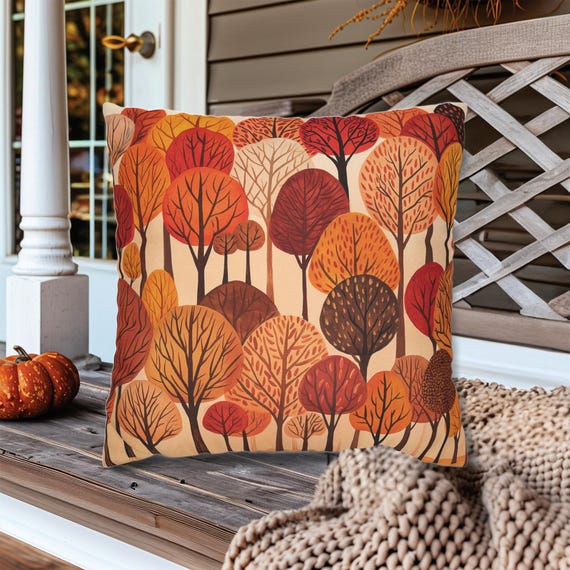 Autumn Fall Throw Pillow Poplar Trees Pattern, Fall Home Decor, Autumn Porch Pillows, Fall Home Goods & Accessories, Popular Fall Decor