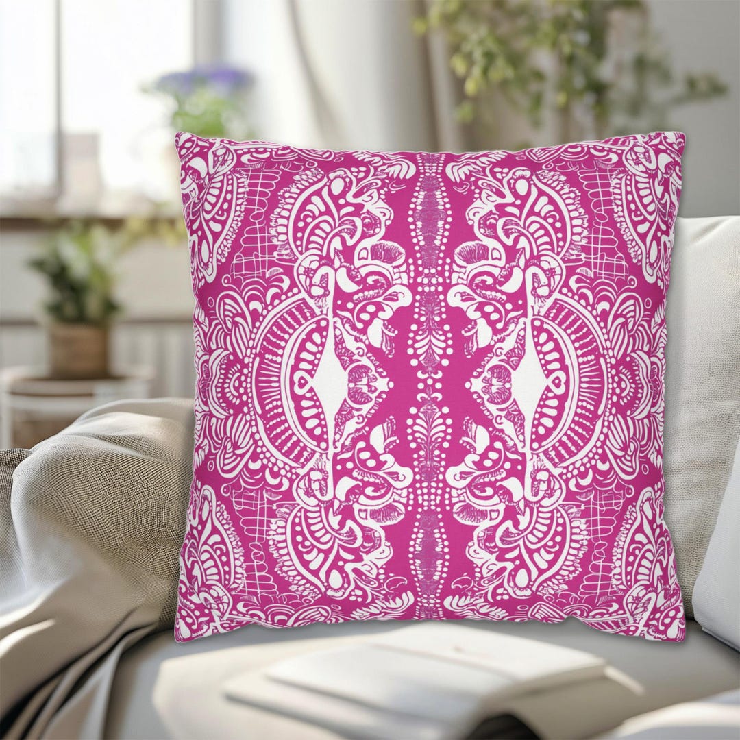 Fuschia Colorful Toss Pillows Hot Pink Fuschia Henna Boho Abstract