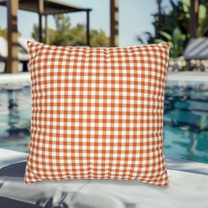 Oranje geruite vierkante sierkussen, herfstkussens, herfstkussens, zomerkussens, kussens met gingangruit, herfstdecor, herfsthuisdecor, oranje ruitkussen afbeelding 6