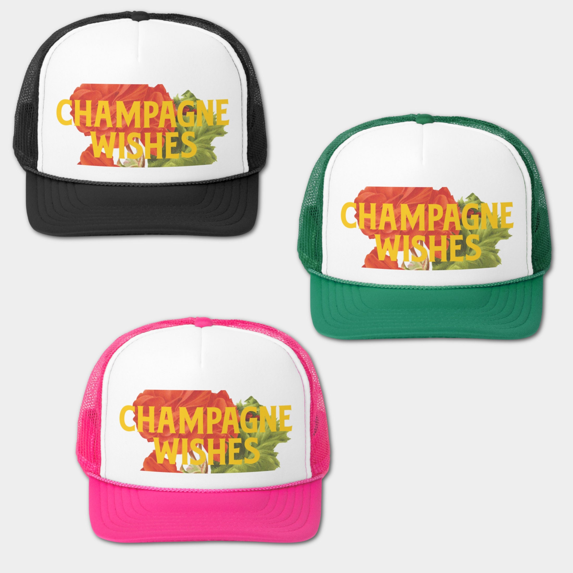 Champagne Wishes Trucker Hat Snapback Available in 3 Colors 