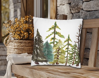 Pine Tree Throw Pillow : Rustic Woodland Evergreen Trees Indoor Outdoor Options in Multiple Sizes, Rustic Woodland Throw Pillow, Cottagecore