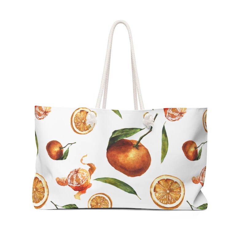 MANDARIN ORANGE PATTERN Weekender Bag Tote Bag Botanical Accessories Rope Handles Wide Mouth Citrus Pattern Oversized Beach Bag