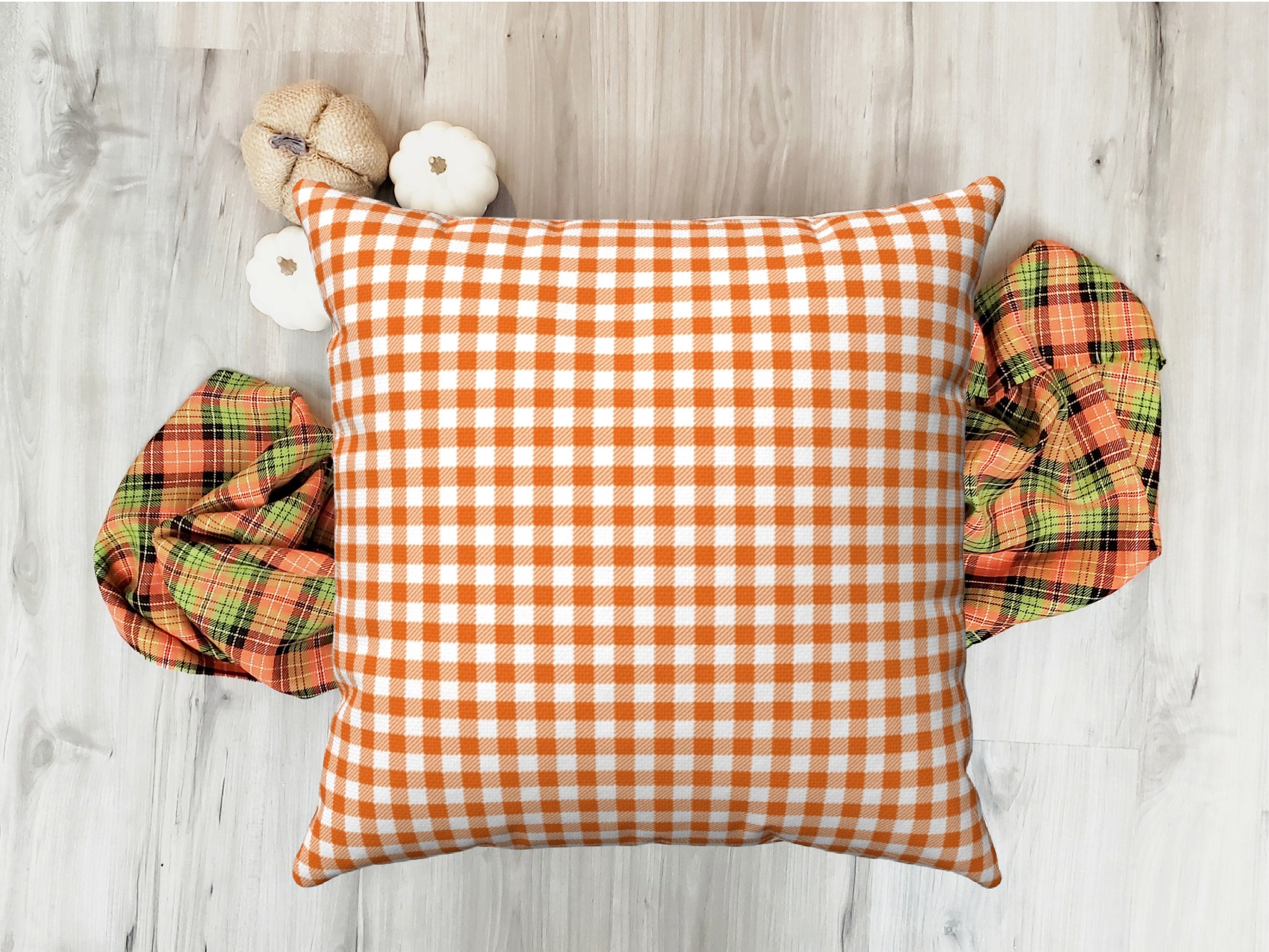 ORANGE PLAID Pillow Cover Fall Pillow Cover Orange Gingham Etsy