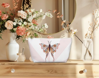 PINK BOHO BUTTERFLY Travel Makeup Accessory Pouch, Butterfly Accessories, Cute Purse Pouches, Butterfly Travel Pouch, Butterfly Zippered Bag