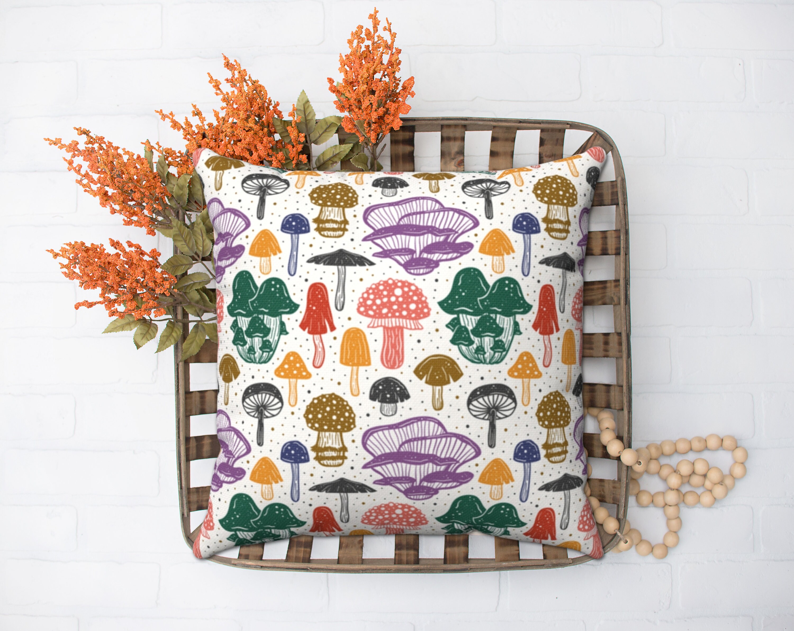 MUSHROOM PILLOW COVER Mushroom Pattern Fall Pillow Case Etsy