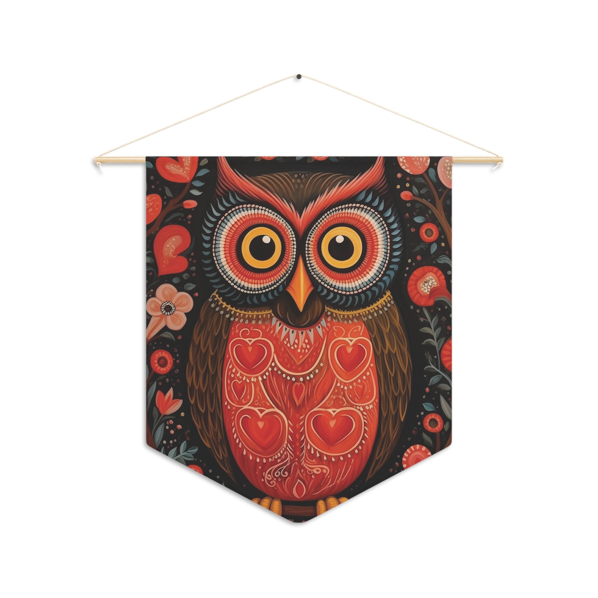 未使用☆かとうゆみ　壁掛け　フクロウ フクロウのフォークアートペナントフラッグ壁掛け - すぐに掛けられる