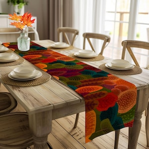 Tafelloper levendige herfstbomen, herfstdecor, boho-botanisch