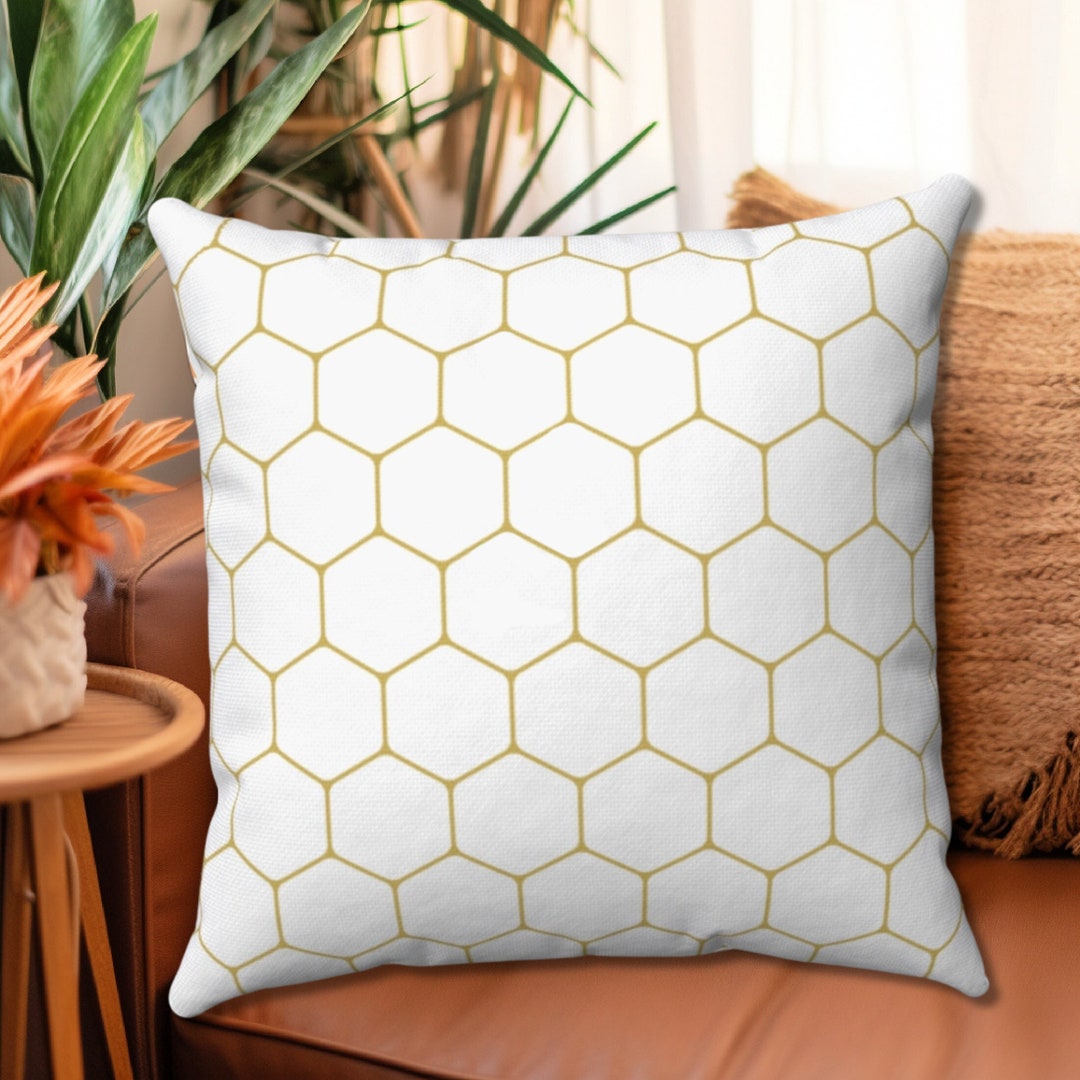 Honeycomb Pattern Pillow Gold White Gold White Decor Honeycomb Decor Minimalist Throw Pillows Throw Pillow Sets Waterproof Pillows Etsy