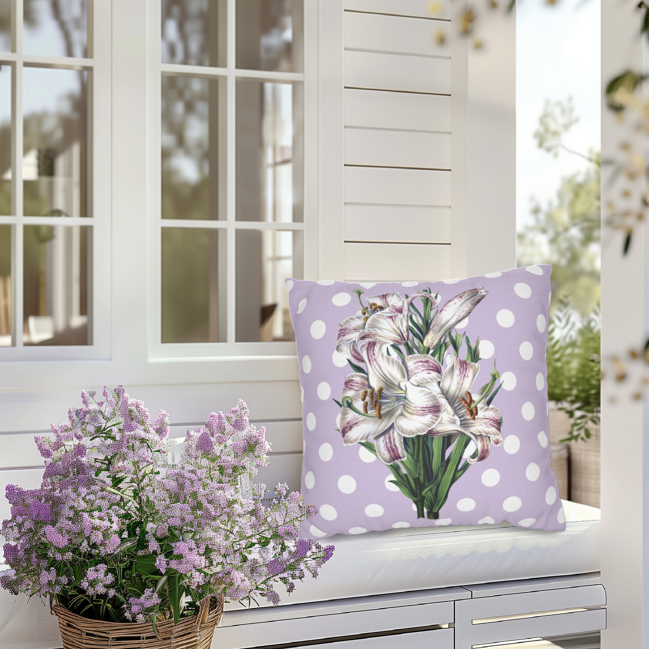 MADONNA LILY LAVENDER Lilac Polka Dot Throw Pillow Light Purple Throw Pillow Pretty Pastel Floral Decor Easter Lily Purple Home Decor Etsy UK